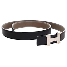 Hermès-Hermès Black Epsom and Swift Constance H Reversible Belt-Other,Taupe