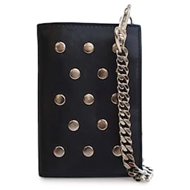 Saint Laurent-Saint Laurent Black Studded Calfskin Rider Chain Wallet-Black