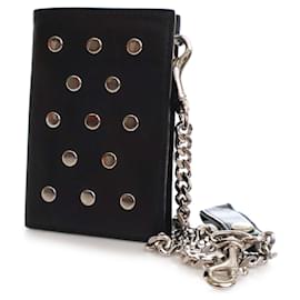 Saint Laurent-Saint Laurent Black Studded Calfskin Rider Chain Wallet-Black