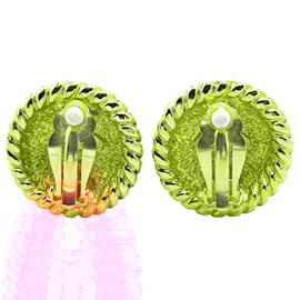 Chanel-Chanel Gold Gold Plated CC Round Clip On Earrings-Golden