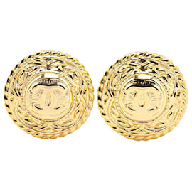 Chanel-Chanel Gold Gold Plated CC Round Clip On Earrings-Golden