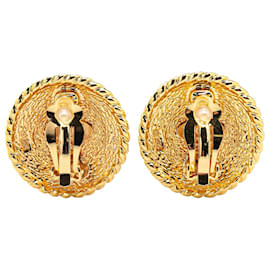 Chanel-Chanel Gold Gold Plated CC Round Clip On Earrings-Golden