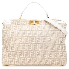 Fendi-Fendi Brown Large Zucca Corda Iconic Peekaboo Satchel-Brown,Other