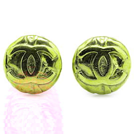 Chanel-Chanel Gold Gold Plated CC Round Clip on Earrings-Golden