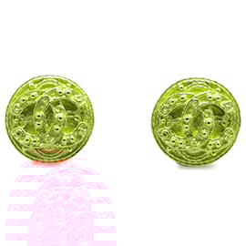 Chanel-Chanel Gold CC Gold Plated Button Clip On Earrings-Golden