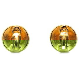 Chanel-Chanel Gold CC Gold Plated Button Clip On Earrings-Golden
