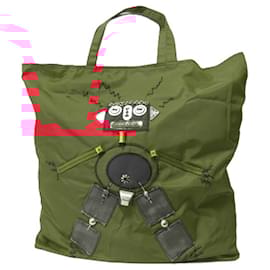 Prada-Prada Tessuto Nylon Studded Robot Tote Bag-Red