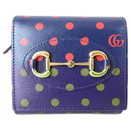 Gucci-GUCCI Horsebit Polka Dot Compact Wallet-Red,Navy blue
