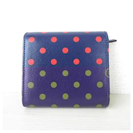 Gucci-GUCCI Horsebit Polka Dot Compact Wallet-Red,Navy blue