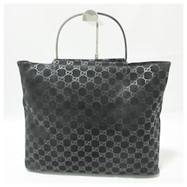 Gucci-Gucci GG Pattern Suede Leather Handbag Tote-Black