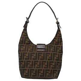 Fendi-FENDI Zucca Canvas Mamma Baguette Shoulder Bag Black Brown Silver Auth ep8706-Brown,Black,Silvery