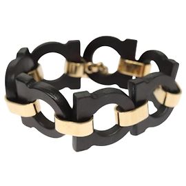 Salvatore Ferragamo Gancini Bracelet Wood Black Auth am8079 Black