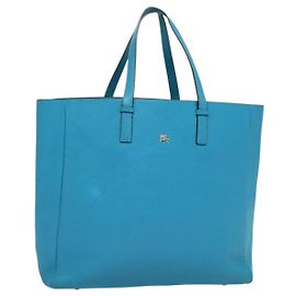 BURBERRY Tote Bag Leather Blue Silver Auth bs24752 Silvery Blue