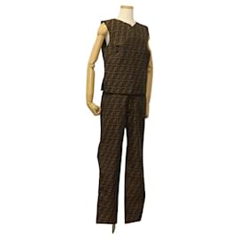 Fendi-FENDI Zucca Canvas Tank Top Pants Setup Brown Auth mr1155-Brown
