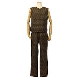 Fendi-FENDI Zucca Canvas Tank Top Pants Setup Brown Auth mr1155-Brown