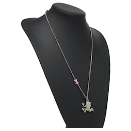 Louis Vuitton-LOUIS VUITTON Collier LV Crazy Animals Frog Necklace Silver MP3390 Auth 118462-Silvery
