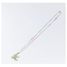 Louis Vuitton-LOUIS VUITTON Collier LV Crazy Animals Frog Necklace Silver MP3390 Auth 118462-Silvery
