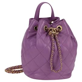 Chanel-CHANEL Chain Matelasse Backpack Lamb Skin Purple CC Auth BA1260AM-Purple