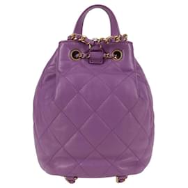 Chanel-CHANEL Chain Matelasse Backpack Lamb Skin Purple CC Auth BA1260AM-Purple