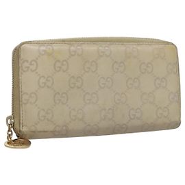 GUCCI GG Canvas Guccissima Long Wallet Leather White 308005 Auth am8081 White