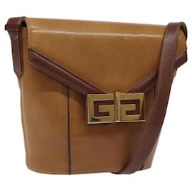 Givenchy-GIVENCHY Shoulder Bag Leather Brown Gold Auth BA1157-Brown,Golden
