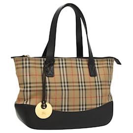 Autre Marque-Burberrys Nova Check Hand Bag Canvas Beige Gold Auth BA1414-Beige,Golden