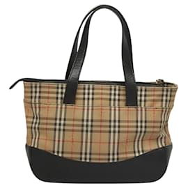 Autre Marque-Burberrys Nova Check Hand Bag Canvas Beige Gold Auth BA1414-Beige,Golden