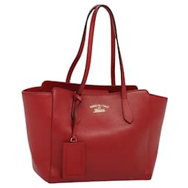 Gucci-GUCCI Tote Bag Leather Red Gold 354408 Auth 120074-Red,Golden