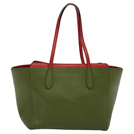Gucci-GUCCI Tote Bag Leather Red Gold 354408 Auth 120074-Red,Golden