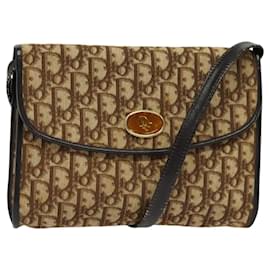 Christian Dior-Christian Dior Trotter Canvas Shoulder Bag Brown Gold Auth 118537-Brown,Golden