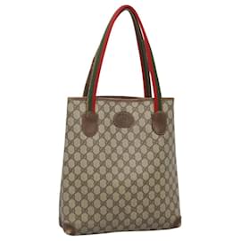 Gucci-GUCCI GG Supreme Web Sherry Line Tote Bag PVC Beige 41 004 4465 Auth ti2974-Beige