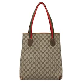 Gucci-GUCCI GG Supreme Web Sherry Line Tote Bag PVC Beige 41 004 4465 Auth ti2974-Beige