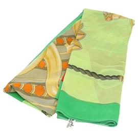 Hermès-HERMES Large Format Scarf Silk Green Auth bs24222-Green