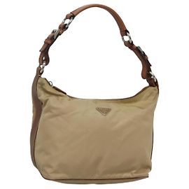 PRADA Borsa a Spalla Nylon Beige Argento Auth 120393 Argento Beige
