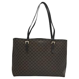 Céline-CELINE Macadam Canvas Tote Bag PVC Leather Black Gold Auth 119522-Black,Golden