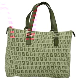 Fendi-FENDI Zucchino Canvas Hand Bag Red Gold Auth 116319-Red,Golden