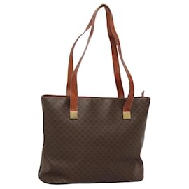 Céline-CELINE Macadam Canvas Tote Bag PVC Leather Brown Gold Auth 119765-Brown,Golden
