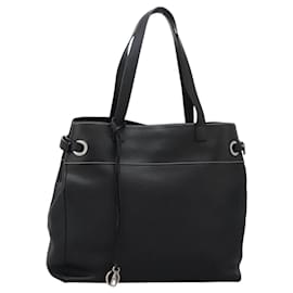 Loewe-LOEWE Anagram Tote Bag Leather Black Silver Auth 119761-Black,Silvery