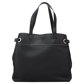 Loewe-LOEWE Anagram Tote Bag Leather Black Silver Auth 119761-Black,Silvery