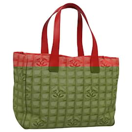 Chanel-CHANEL New Travel line Tote Bag Nylon Red CC Auth 119373-Red