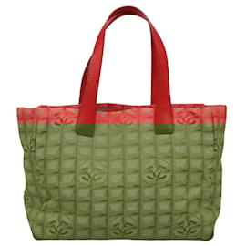 Chanel-CHANEL New Travel line Tote Bag Nylon Red CC Auth 119373-Red