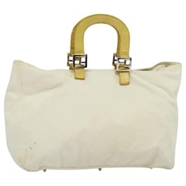 Fendi-FENDI Hand Bag Canvas White Silver Auth ti3016-Silvery,White