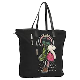 Prada-PRADA Tote Bag Nylon Black Silver Auth bs24708-Black,Silvery