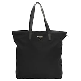 Prada-PRADA Tote Bag Nylon Black Silver Auth bs24708-Black,Silvery