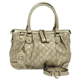 Gucci-GUCCI GG Canvas Guccissima Tote Bag Leather 2way Gold 247902 Auth BA1402-Golden
