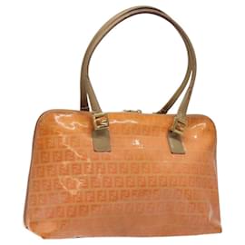 Fendi-FENDI Zucchino Canvas Hand Bag Enamel Orange Gold Auth 120250-Golden,Orange