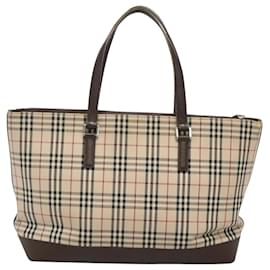 Burberry-BURBERRY Nova Check Tote Bag Canvas Beige Silver Auth 120152-Silvery,Beige