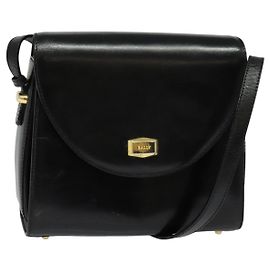 BALLY Bolsa de Ombro de Couro Preta Dourada Auth bs24565 Preto Dourado