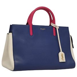 SAINT LAURENT Cabas Rive Gauche Bolsa de mão de couro azul GNR400413 Auth bs24669 Branco Azul