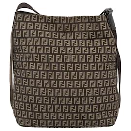 Fendi-FENDI Zucchino Canvas Shoulder Bag Brown Auth 120407-Brown